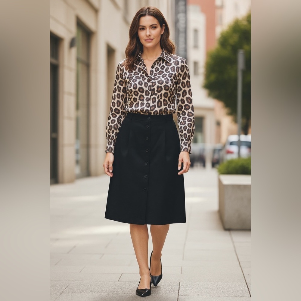 Lauren Ralph Lauren Black Button Up Skirt 12 Women Career Office Cotton Blend